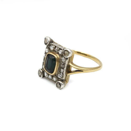 Bague 60 Bague ancienne en or jaune 750 et argent 925, saphir et diamants 58 Facettes 260017SP