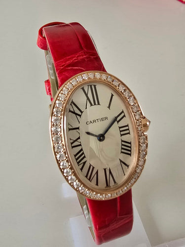 Montre Cartier Baignoire - Montre boîtier XL en or rose sertie de diamants 58 Facettes 1