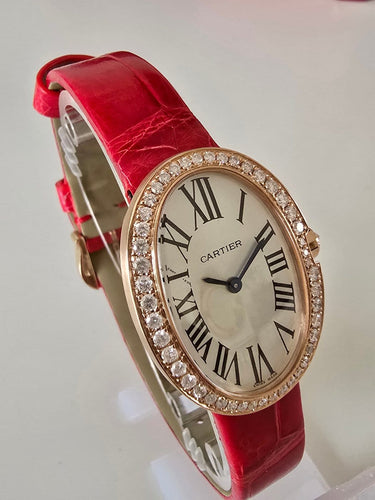 Montre Cartier Baignoire - Montre boîtier XL en or rose sertie de diamants 58 Facettes 1