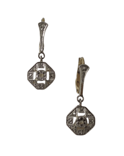 Boucles d'oreilles Boucles d’oreilles dormeuses pendantes Art déco en or jaune, platine et diamants 58 Facettes Boucles d'oreilles