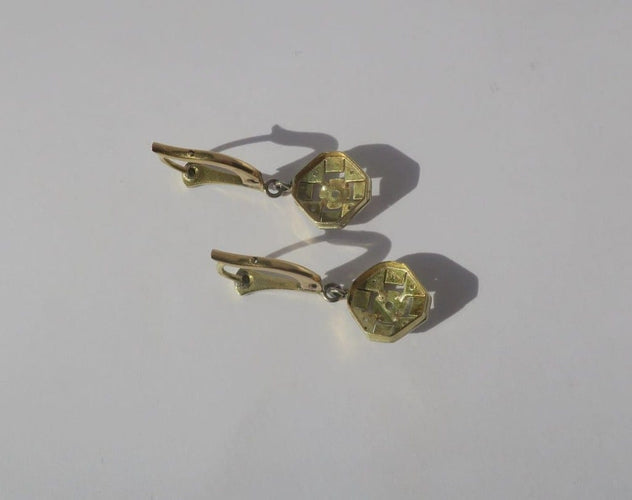 Boucles d'oreilles Boucles d’oreilles dormeuses pendantes Art déco en or jaune, platine et diamants 58 Facettes Boucles d'oreilles