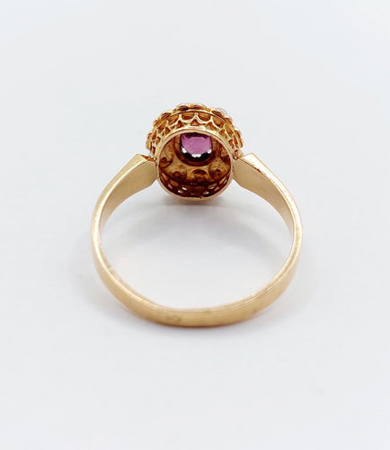 Bague 50 Bague marguerite ancienne en or rose 18k, pierre violette et perles 58 Facettes A06752
