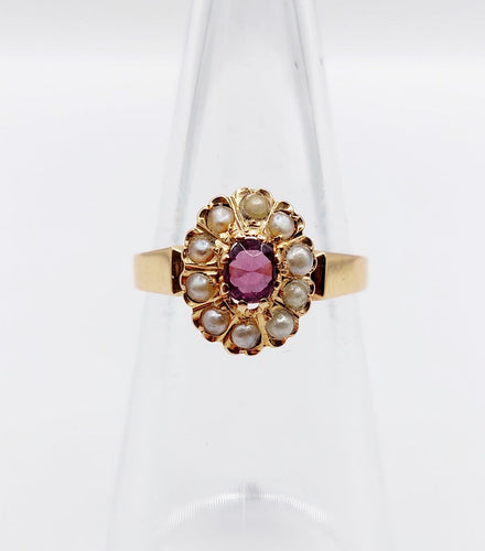 Bague 50 Bague marguerite ancienne en or rose 18k, pierre violette et perles 58 Facettes A06752