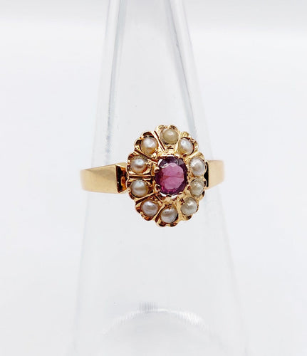 Bague 50 Bague marguerite ancienne en or rose 18k, pierre violette et perles 58 Facettes A06752