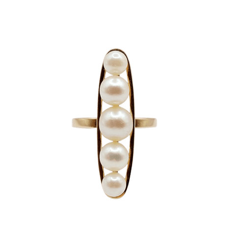 Bague 52 Bague marquise XXL vintage en or rose 18k et perles de culture 58 Facettes A06757