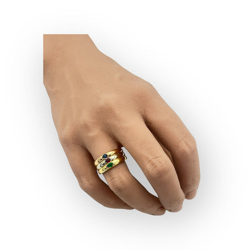 Bague 54 Bague triple anneau 3 ors 750 sertie émeraude, rubis et saphir 58 Facettes 149066374