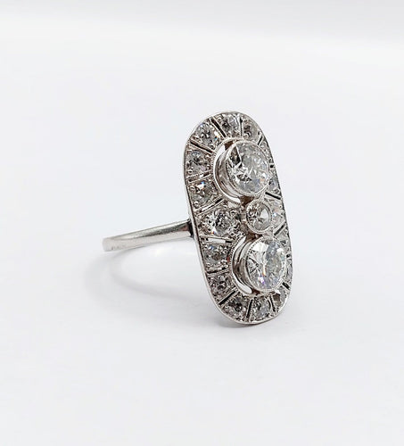 Bague 54 Bague marquise Art déco en platine et diamants (1,90 ct) 58 Facettes A06767