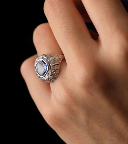 Bague 48 Bague Art déco en platine avec saphir de Ceylan 3,42 ct et diamants 58 Facettes CAN1600X3-1