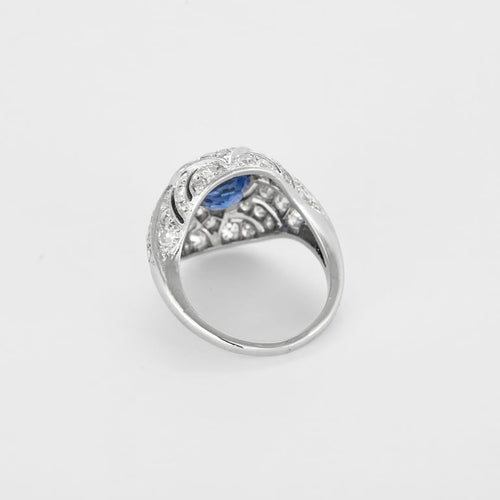 Bague 48 Bague Art déco en platine avec saphir de Ceylan 3,42 ct et diamants 58 Facettes CAN1600X3-1