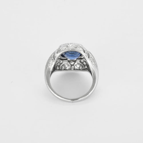 Bague 48 Bague Art déco en platine avec saphir de Ceylan 3,42 ct et diamants 58 Facettes CAN1600X3-1