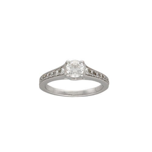 Bague 47 Solitaire Diamant 0,36 ct G-VS – Épaulé 0,15 ct G-VS – Or Gris 18k – Taille 47 58 Facettes FB11437