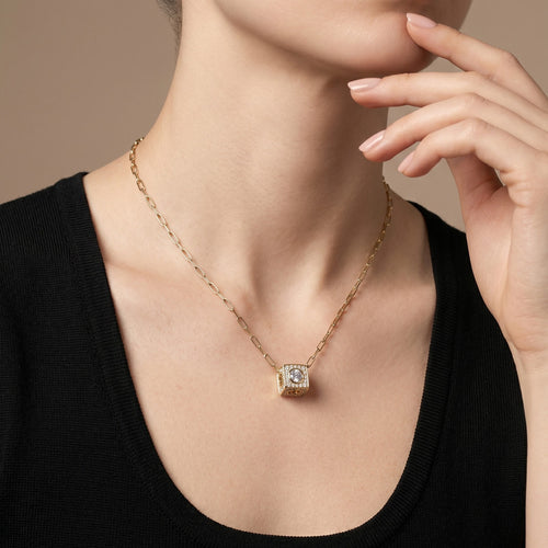 Pendentif Pendentif dinh van Le Cube XL Or jaune et Pavé diamants 58 Facettes OC-63500347
