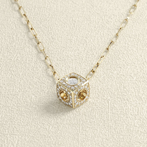 Pendentif Pendentif dinh van Le Cube XL Or jaune et Pavé diamants 58 Facettes OC-63500347
