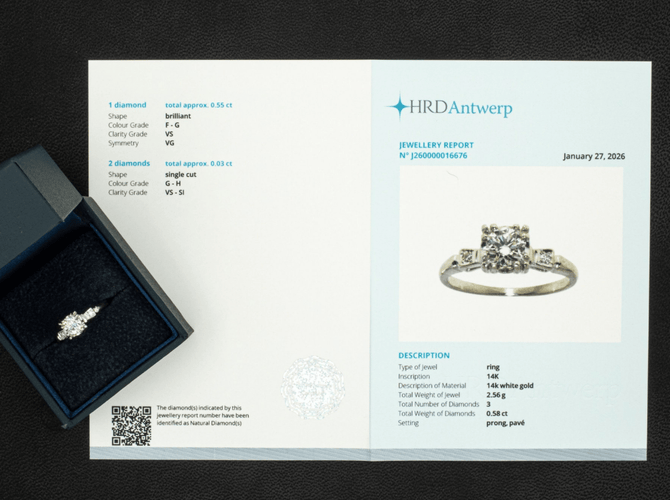Bague 53 Bague entourage vintage en or blanc 14 ct et diamants 0,58 ct HRD 58 Facettes J250000016695