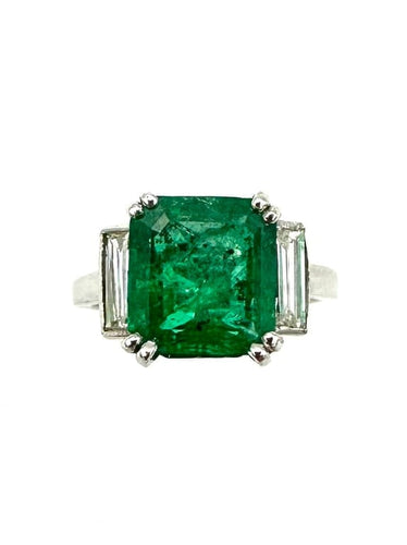 Bague 51 Bague en platine 950 avec émeraude colombienne 3,25 ct et diamants 58 Facettes BG EME