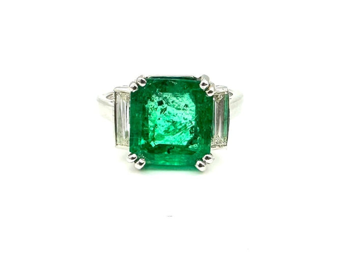 Bague 51 Bague en platine 950 avec émeraude colombienne 3,25 ct et diamants 58 Facettes BG EME