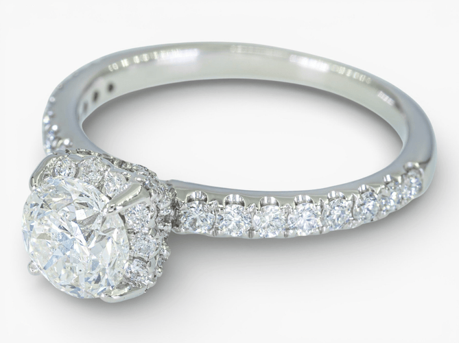 Bague 51 Bague entourage - Or blanc 14 ct et diamants 1,30 ct, HRD 58 Facettes J260000040072