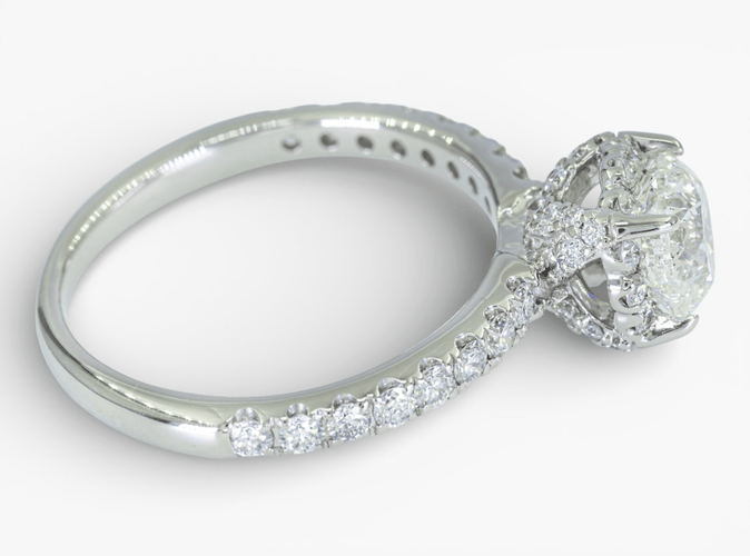 Bague 51 Bague entourage - Or blanc 14 ct et diamants 1,30 ct, HRD 58 Facettes J260000040072