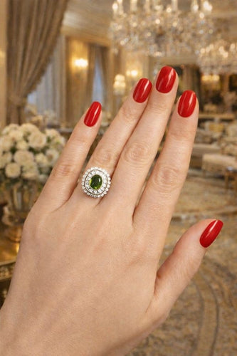 Bague 57 Bague vintage en or blanc 18k avec saphir vert olive et diamants 58 Facettes 50436