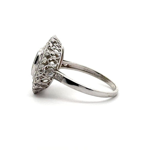 Bague 57 Bague vintage en or blanc 18k avec saphir vert olive et diamants 58 Facettes 50436