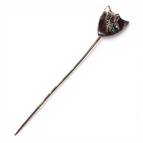 Épingle à cravate fin XIXe siècle mouche en or 18 carats, rubis et diamants 58 Facettes 8102 A