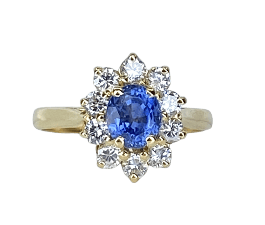 Bague 50 Bague marguerite en or jaune 18 carats avec saphir et diamants 58 Facettes AB682