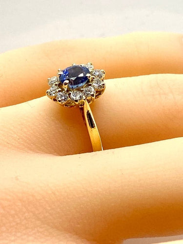 Bague 50 Bague marguerite en or jaune 18 carats avec saphir et diamants 58 Facettes AB682