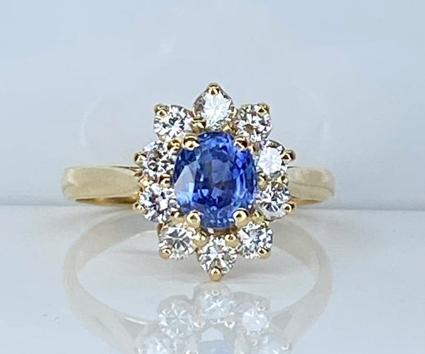 Bague 50 Bague marguerite en or jaune 18 carats avec saphir et diamants 58 Facettes AB682