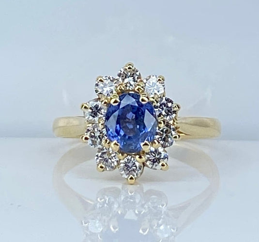 Bague 50 Bague marguerite en or jaune 18 carats avec saphir et diamants 58 Facettes AB682