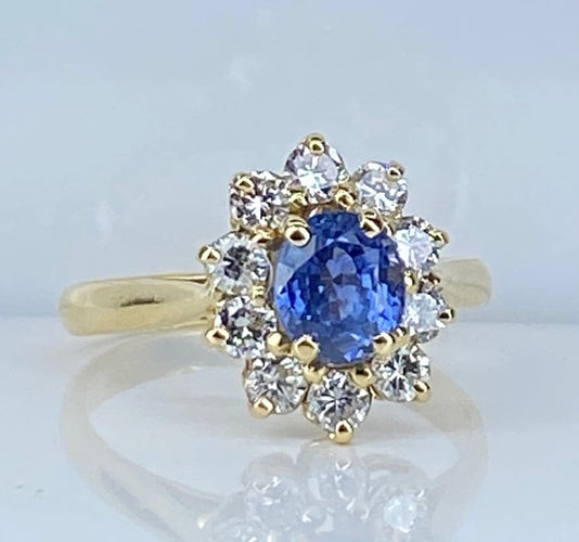 Bague 50 Bague marguerite en or jaune 18 carats avec saphir et diamants 58 Facettes AB682