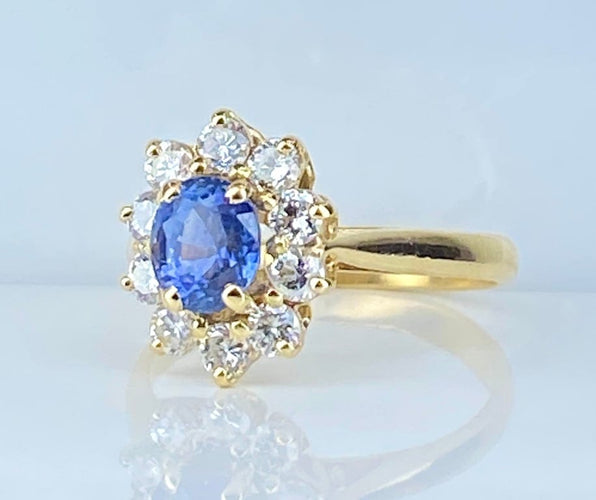 Bague 50 Bague marguerite en or jaune 18 carats avec saphir et diamants 58 Facettes AB682