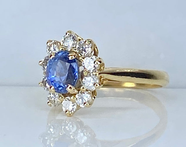 Bague 50 Bague marguerite en or jaune 18 carats avec saphir et diamants 58 Facettes AB682