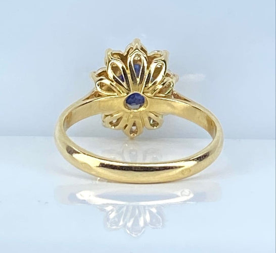 Bague 50 Bague marguerite en or jaune 18 carats avec saphir et diamants 58 Facettes AB682