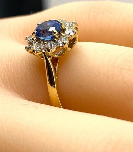 Bague 50 Bague marguerite en or jaune 18 carats avec saphir et diamants 58 Facettes AB682