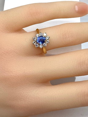Bague 50 Bague marguerite en or jaune 18 carats avec saphir et diamants 58 Facettes AB682