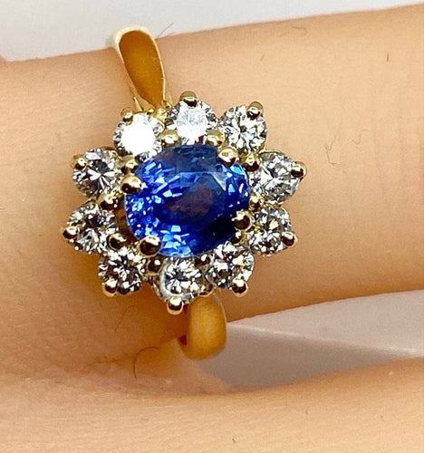 Bague 50 Bague marguerite en or jaune 18 carats avec saphir et diamants 58 Facettes AB682