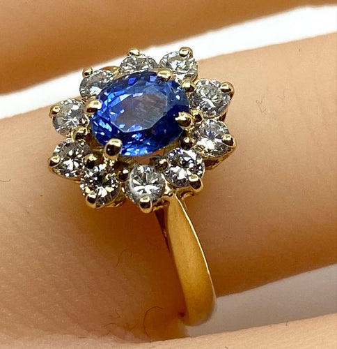 Bague 50 Bague marguerite en or jaune 18 carats avec saphir et diamants 58 Facettes AB682