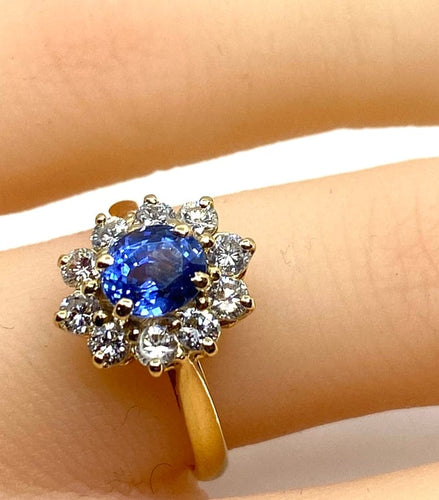 Bague 50 Bague marguerite en or jaune 18 carats avec saphir et diamants 58 Facettes AB682