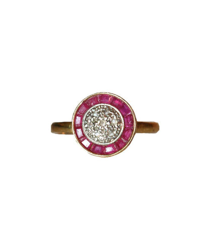 Bague 57.5 Art Déco - Bague ronde en or jaune, rubis et diamants 58 Facettes 539