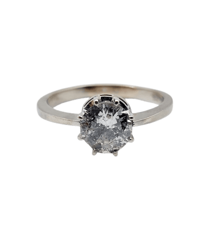 Bague 60 Bague solitaire vintage en or blanc 14k avec diamant 1,35 ct 58 Facettes A06768