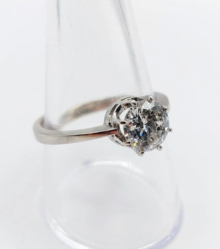 Bague 60 Bague solitaire vintage en or blanc 14k avec diamant 1,35 ct 58 Facettes A06768