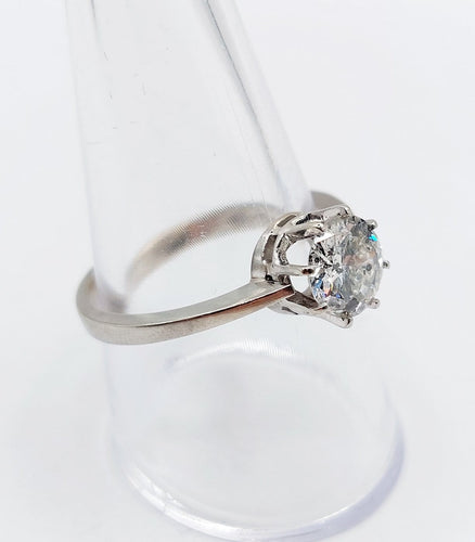 Bague 60 Bague solitaire vintage en or blanc 14k avec diamant 1,35 ct 58 Facettes A06768