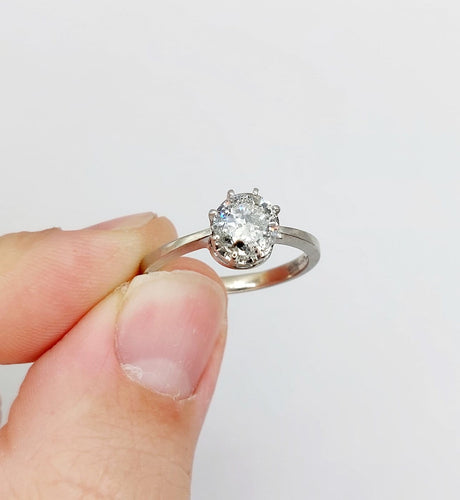 Bague 60 Bague solitaire vintage en or blanc 14k avec diamant 1,35 ct 58 Facettes A06768