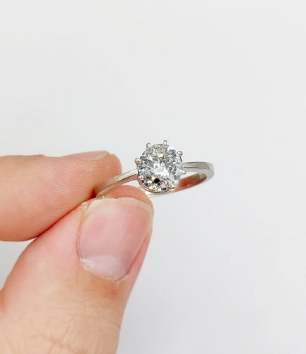 Bague 60 Bague solitaire vintage en or blanc 14k avec diamant 1,35 ct 58 Facettes A06768