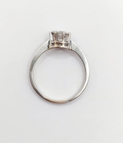 Bague 60 Bague solitaire vintage en or blanc 14k avec diamant 1,35 ct 58 Facettes A06768