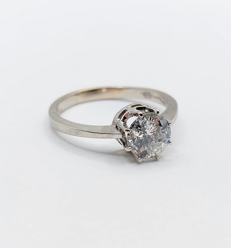 Bague 60 Bague solitaire vintage en or blanc 14k avec diamant 1,35 ct 58 Facettes A06768