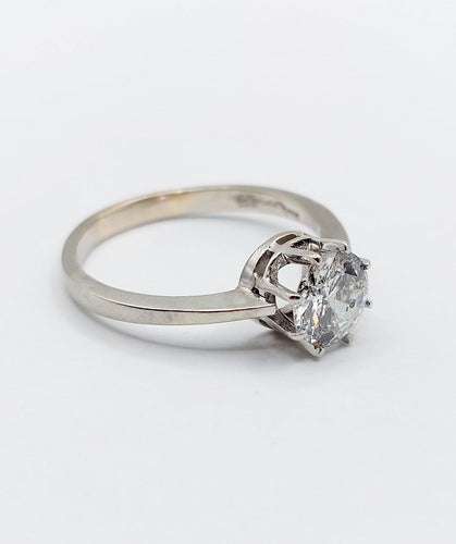 Bague 60 Bague solitaire vintage en or blanc 14k avec diamant 1,35 ct 58 Facettes A06768