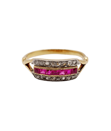 Bague 55 Bague Art déco en or 18k, rubis synthétiques et diamants taille rose 58 Facettes A06770