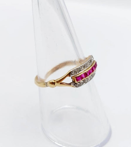 Bague 55 Bague Art déco en or 18k, rubis synthétiques et diamants taille rose 58 Facettes A06770