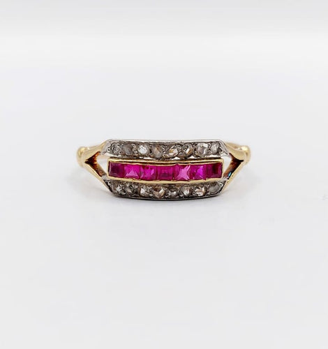 Bague 55 Bague Art déco en or 18k, rubis synthétiques et diamants taille rose 58 Facettes A06770